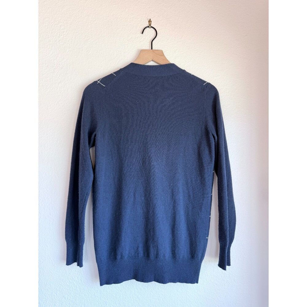 J.Crew Wool Cashmere Windowpane Plaid Cardigan Sweater Navy Blue XS EUC - Picture 5 of 12